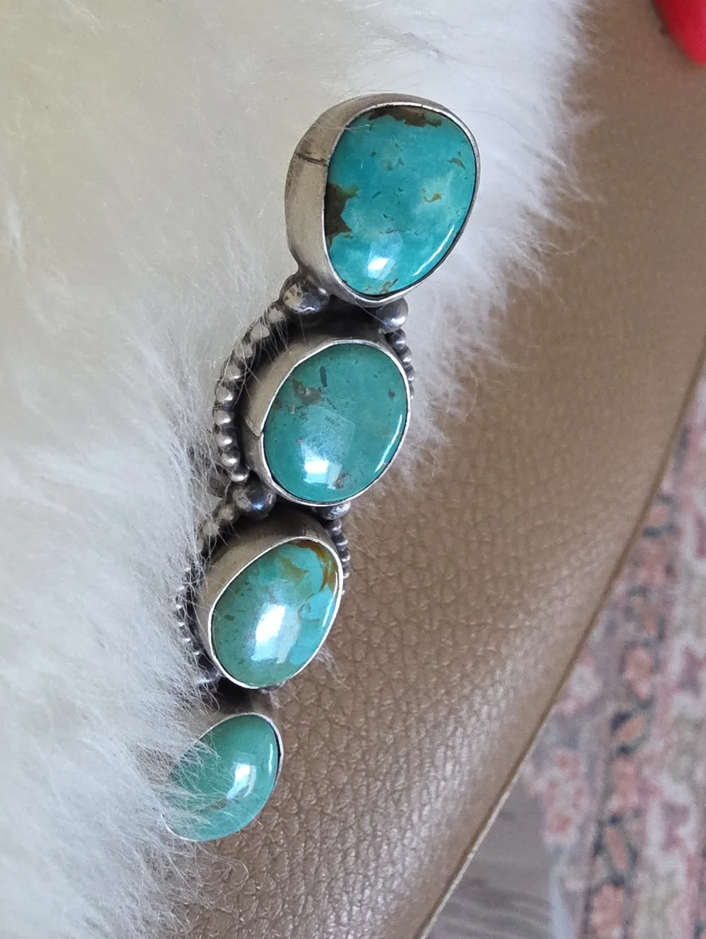 Fantastic NWT Native American Navajo Tyrone Turquoise 4 Stone Crawler Ring 🩵🎁
